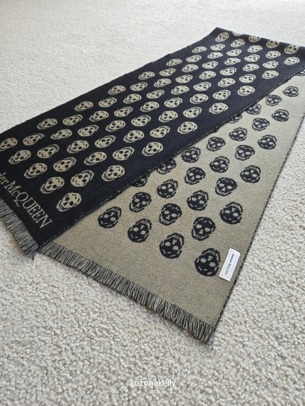 McQueen Wool Skull Scarf Jacquard Black & Tan